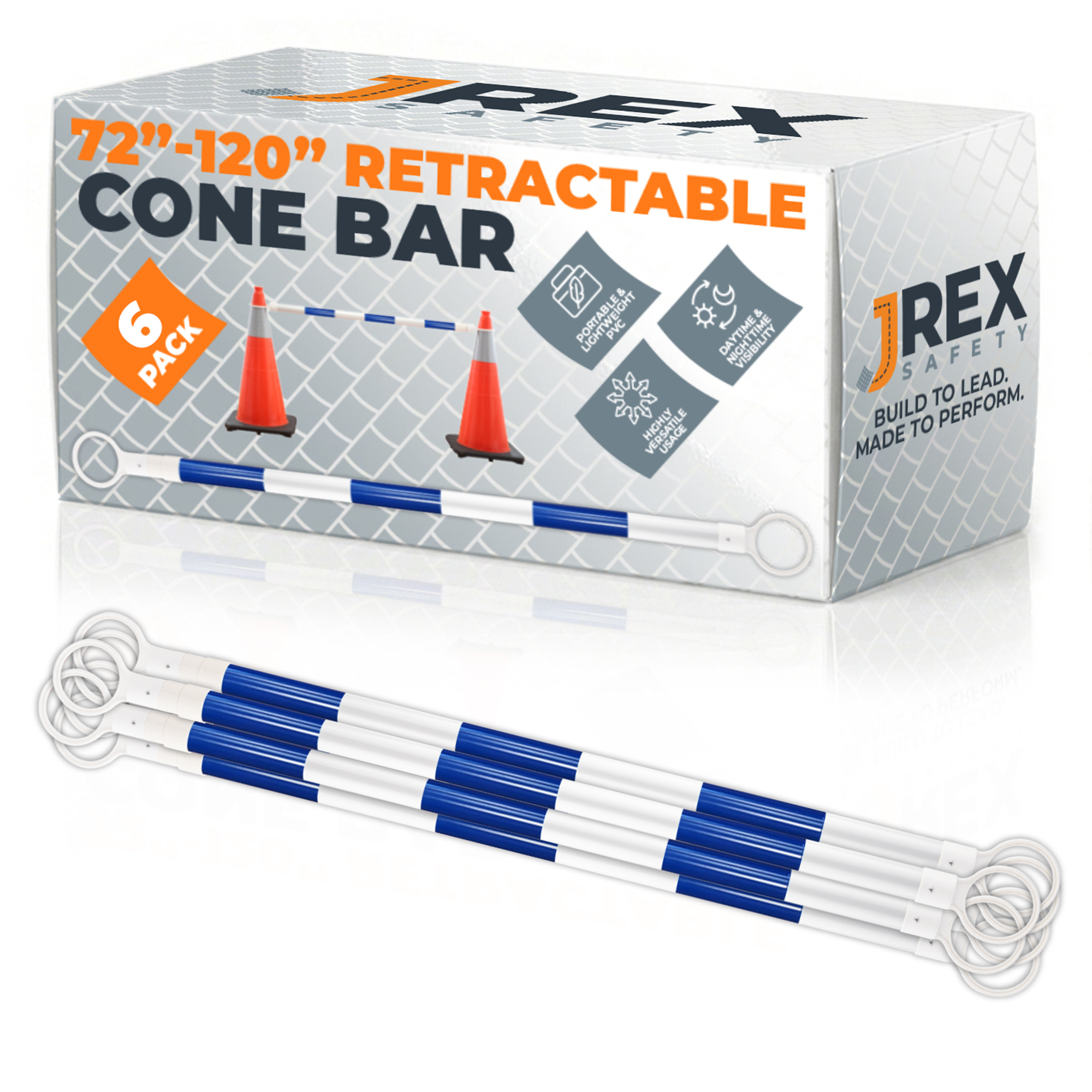 Retractable Cone Bar Blue/White - 72" to 120" Length - 6 Pack